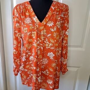 Jones & Co., Orange crush floral BOHO Size M woman's top